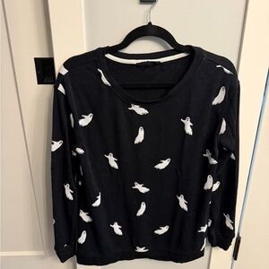 Black Ghost Print Pullover Shirt w/fuzzy inside